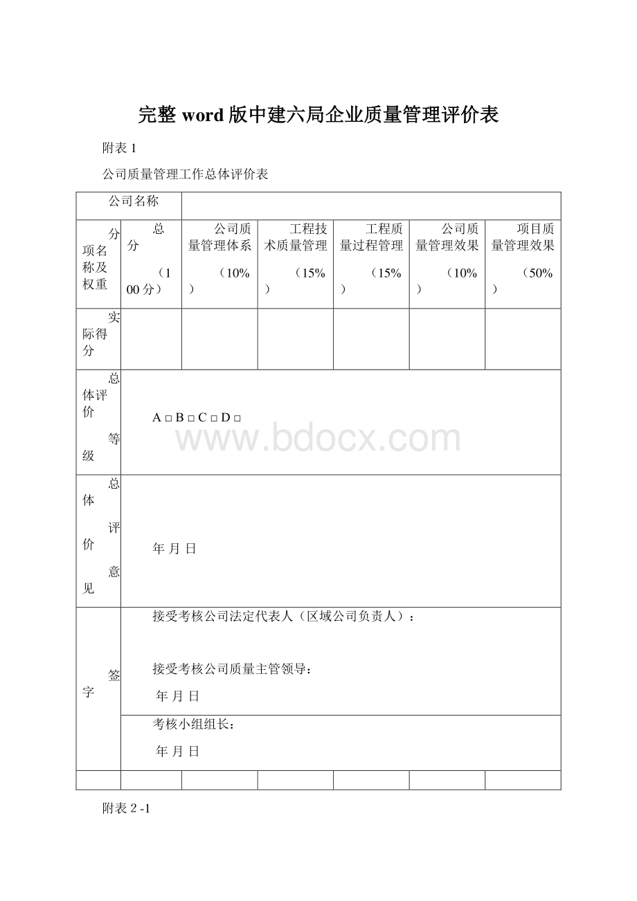 完整word版中建六局企业质量管理评价表.docx