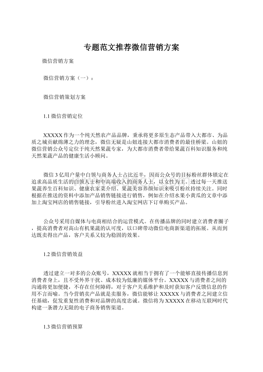 专题范文推荐微信营销方案.docx