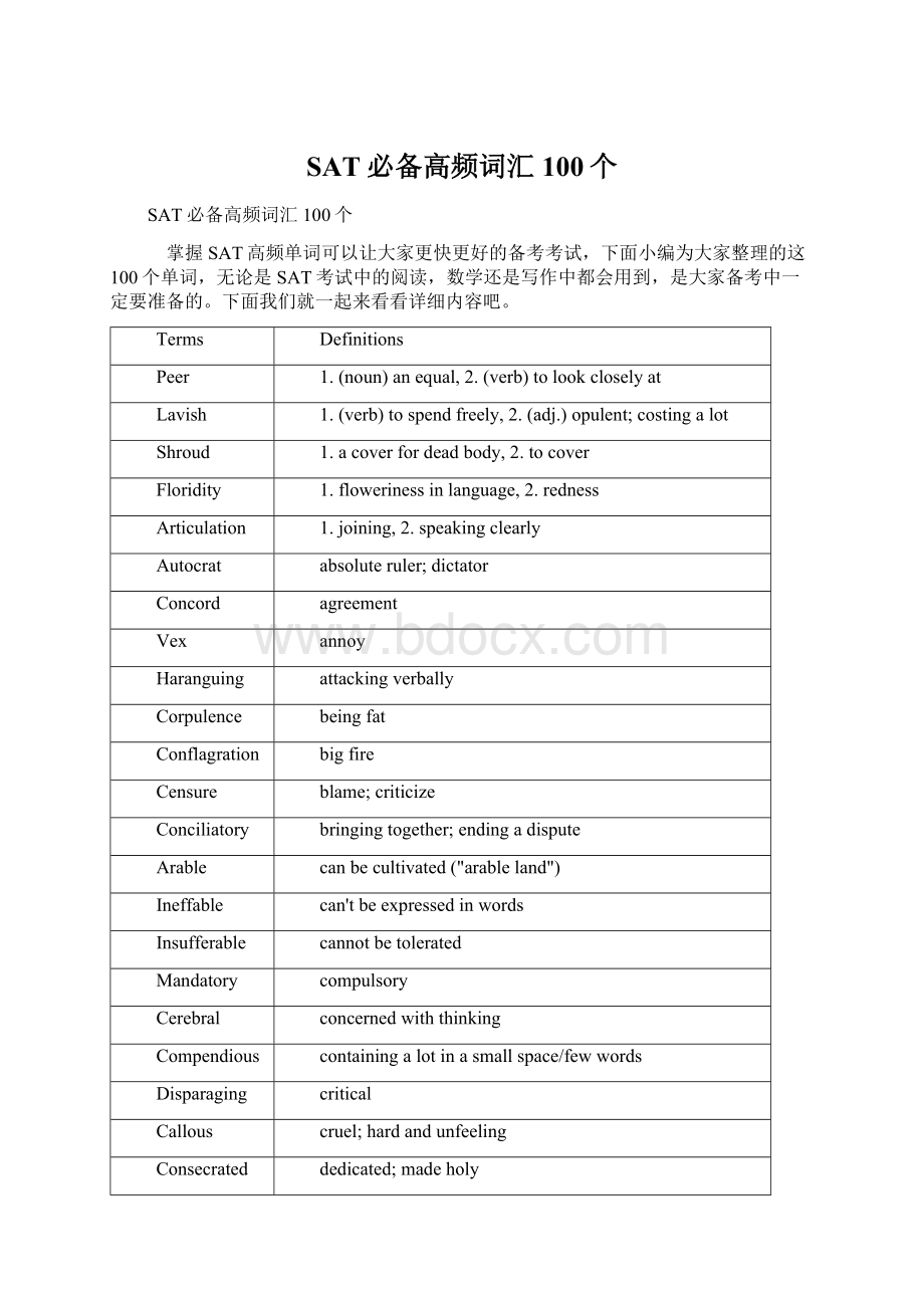 SAT必备高频词汇100个文档格式.docx