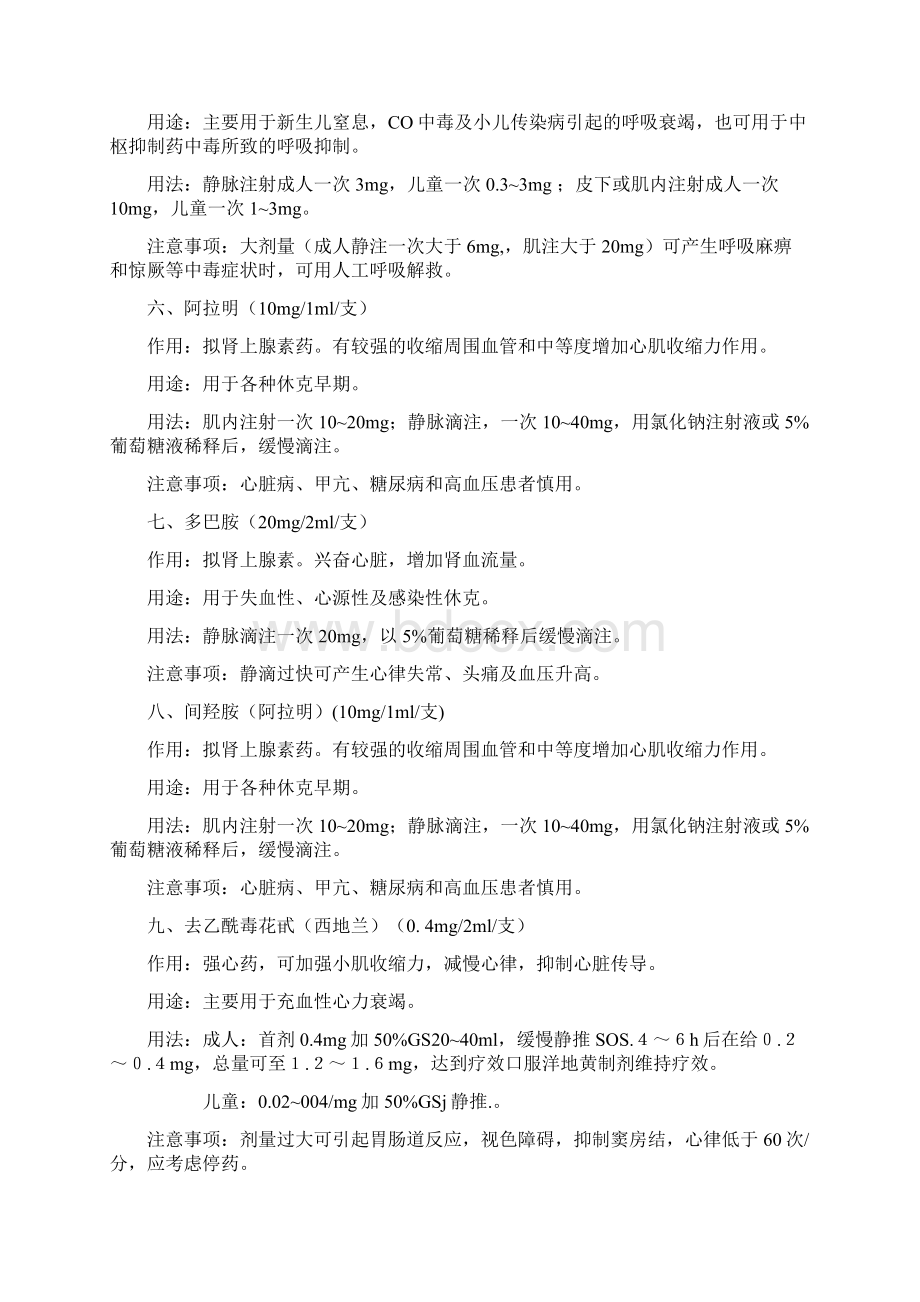 最新急诊科常用急救药品Word文档下载推荐.docx_第2页