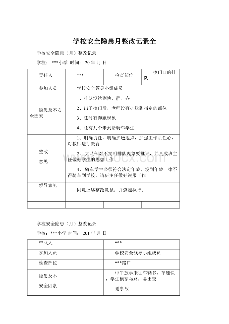 学校安全隐患月整改记录全.docx_第1页