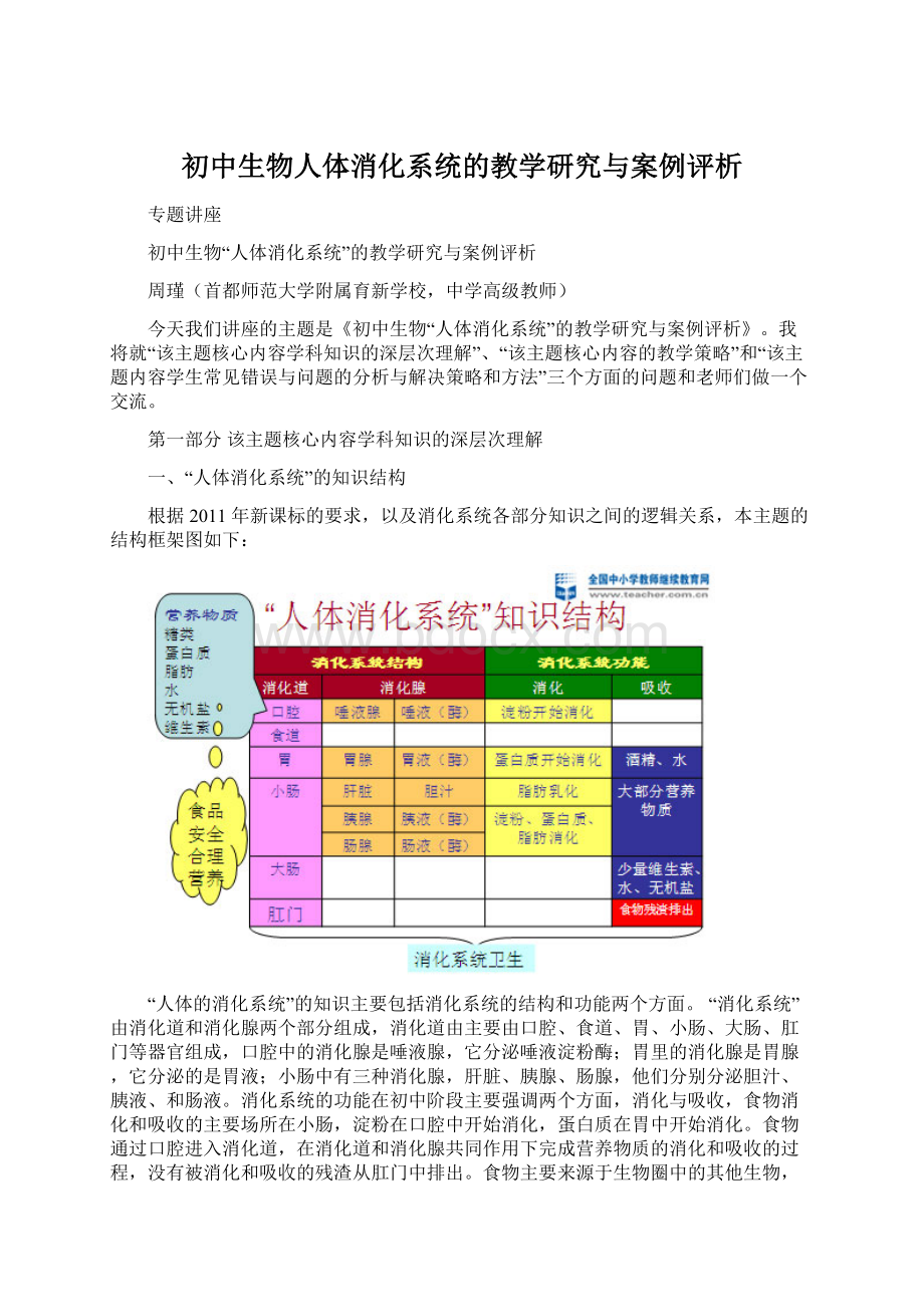 初中生物人体消化系统的教学研究与案例评析Word格式文档下载.docx