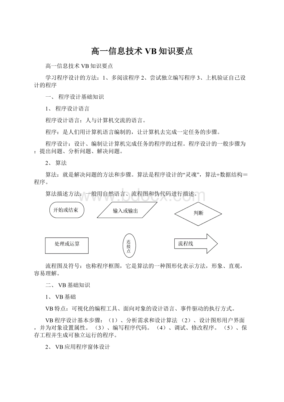 高一信息技术VB知识要点.docx