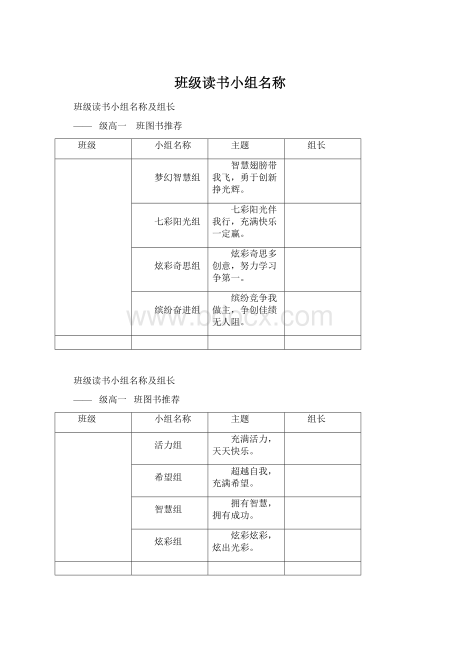 班级读书小组名称.docx