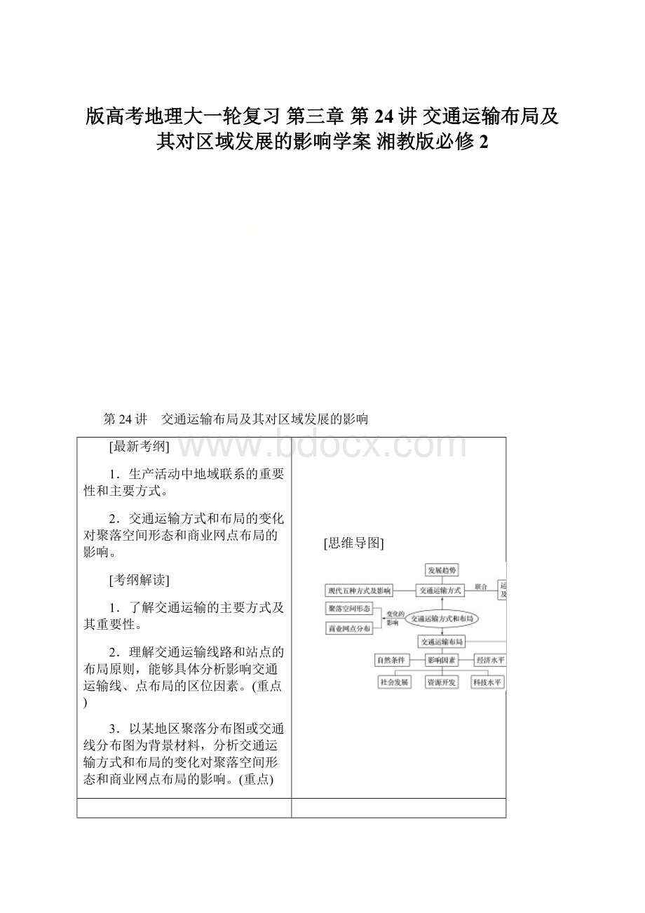 版高考地理大一轮复习 第三章 第24讲 交通运输布局及其对区域发展的影响学案 湘教版必修2.docx_第1页