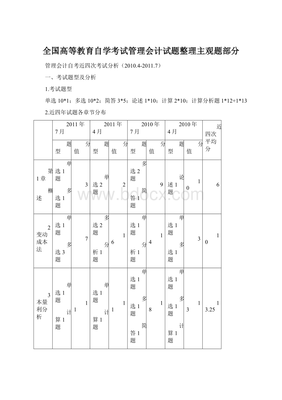 全国高等教育自学考试管理会计试题整理主观题部分Word下载.docx