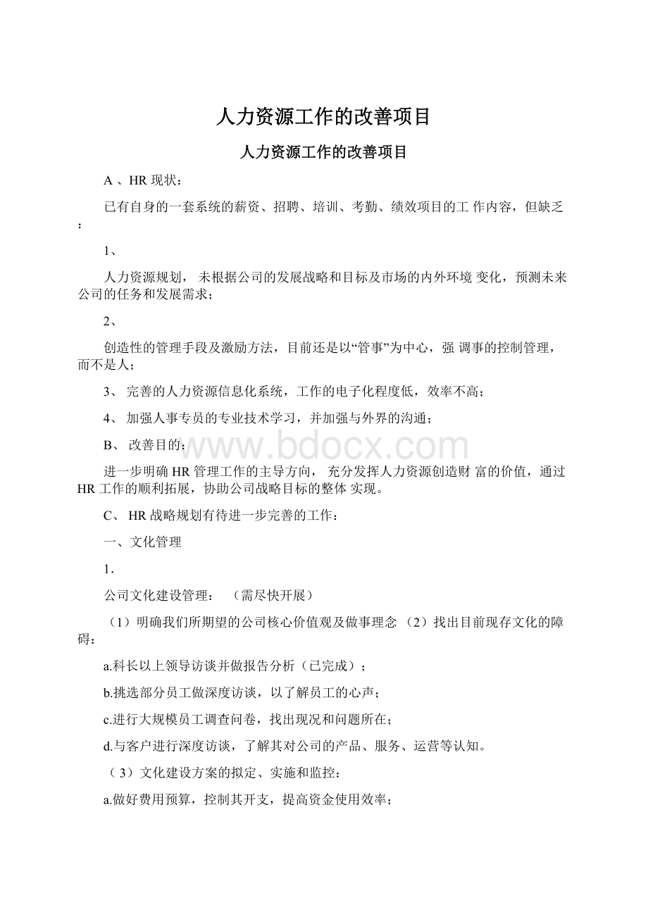 人力资源工作的改善项目文档格式.docx