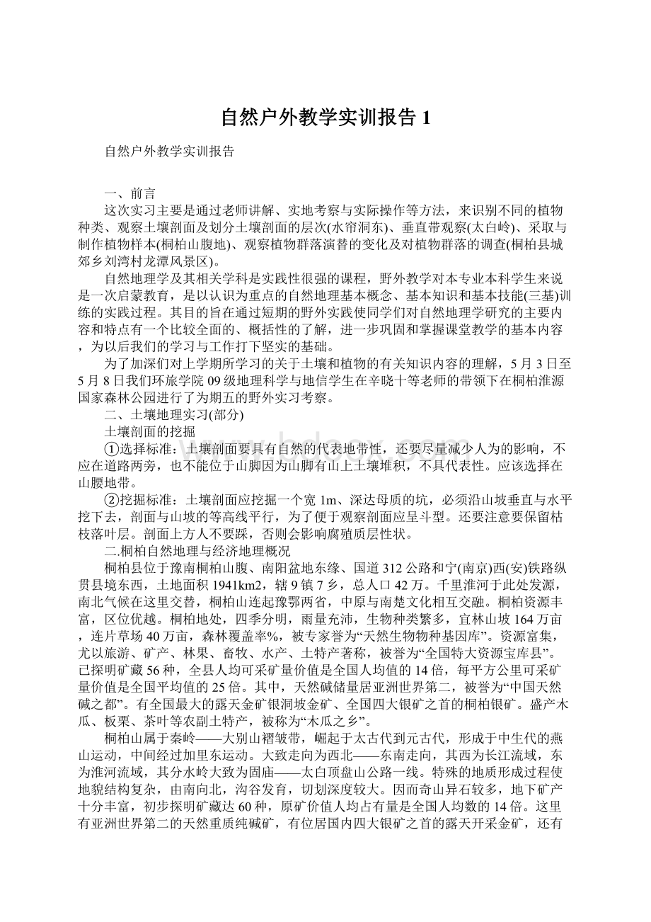 自然户外教学实训报告1Word文档下载推荐.docx