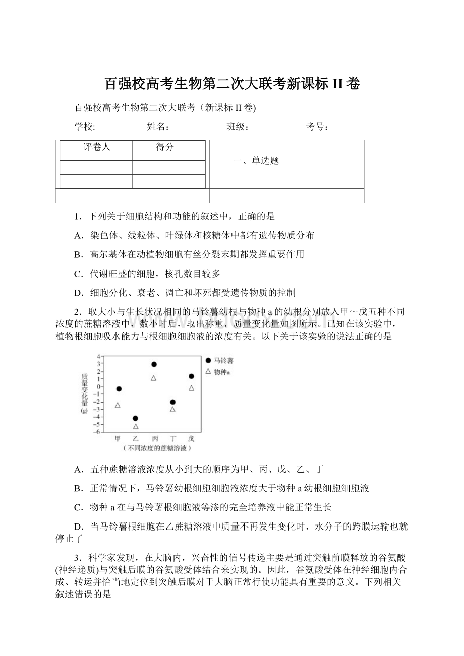 百强校高考生物第二次大联考新课标II卷.docx_第1页