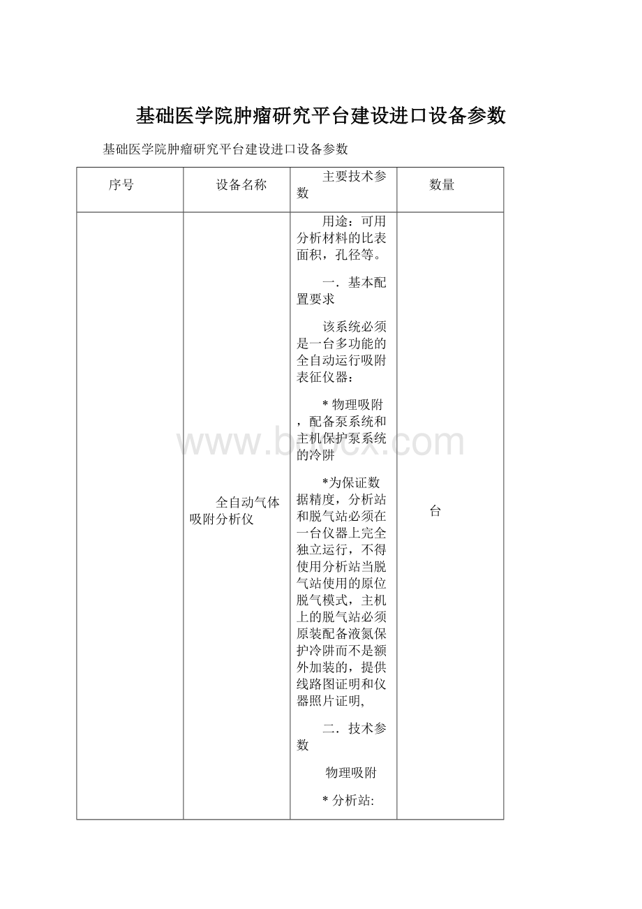 基础医学院肿瘤研究平台建设进口设备参数Word文档格式.docx_第1页