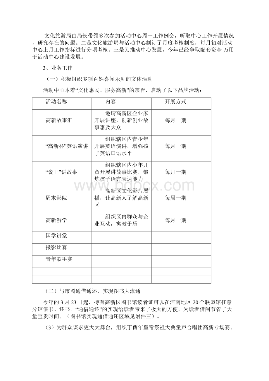 高新区文化活动中心工作总结汇报材料.docx_第2页