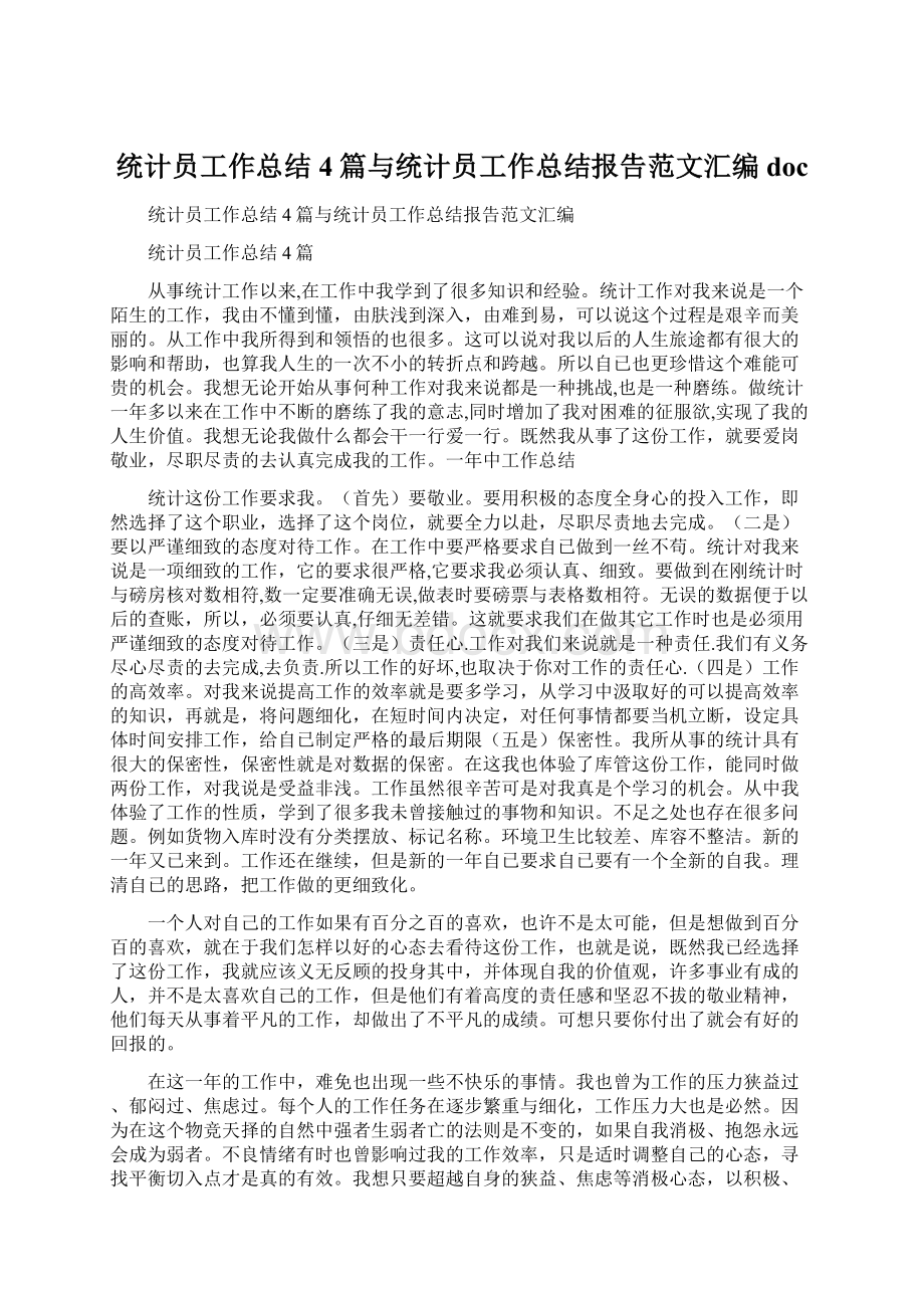 统计员工作总结4篇与统计员工作总结报告范文汇编doc.docx_第1页