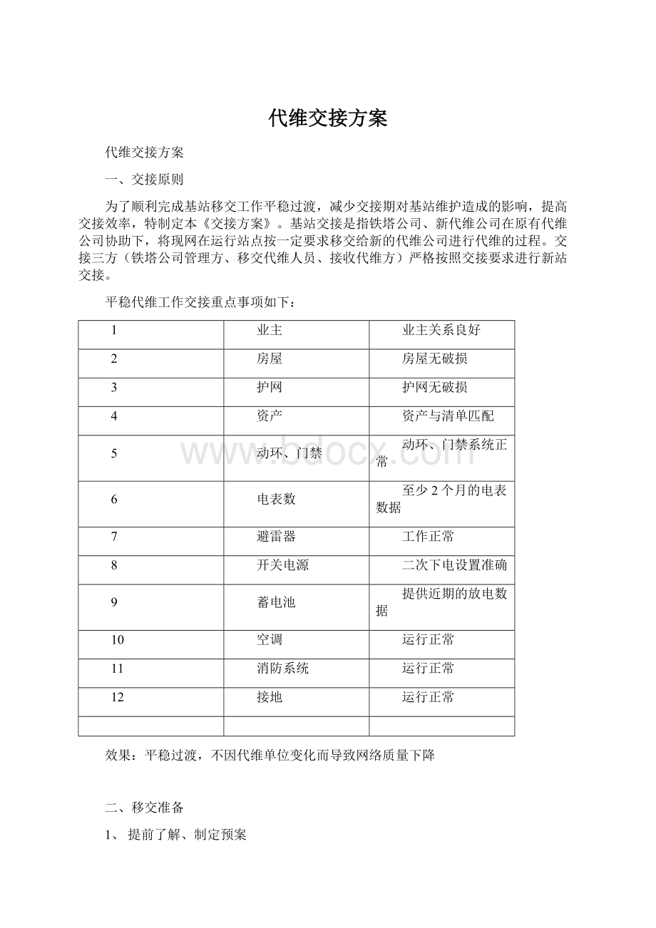 代维交接方案Word格式文档下载.docx