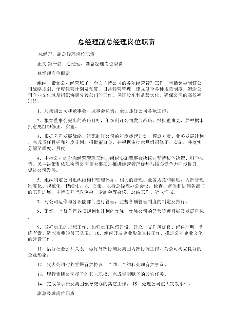 总经理副总经理岗位职责文档格式.docx_第1页