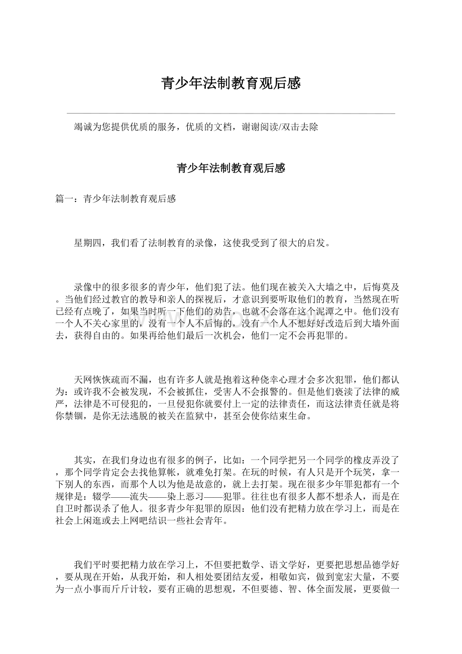 青少年法制教育观后感文档格式.docx