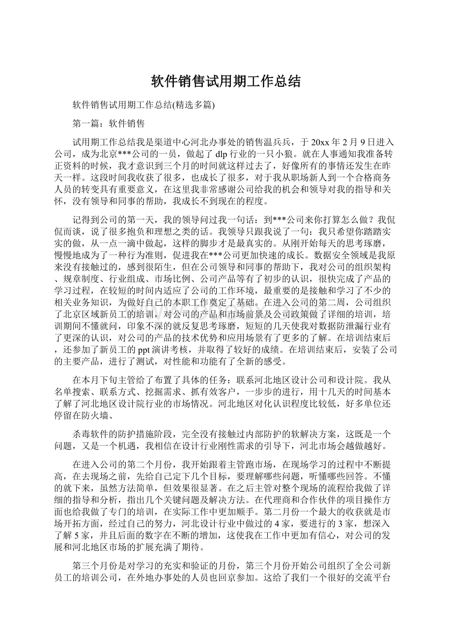 软件销售试用期工作总结Word格式文档下载.docx