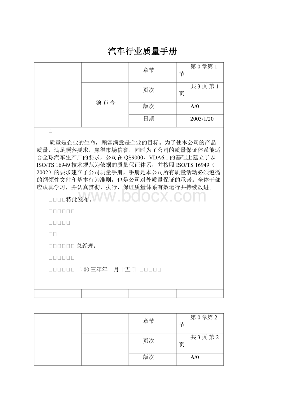 汽车行业质量手册Word格式.docx_第1页