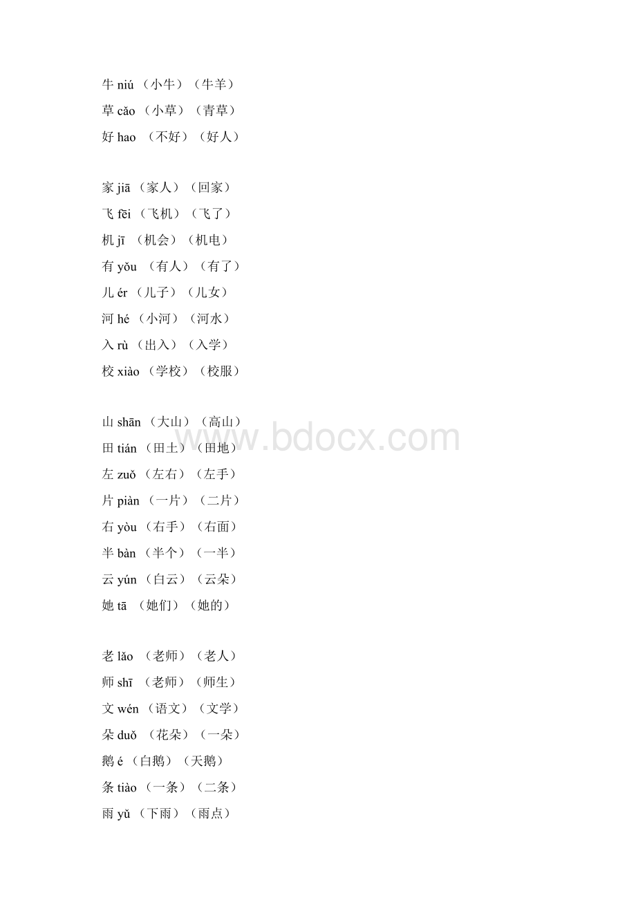 人教版一年级语文上册生字表笔顺表及组词Word格式.docx_第3页