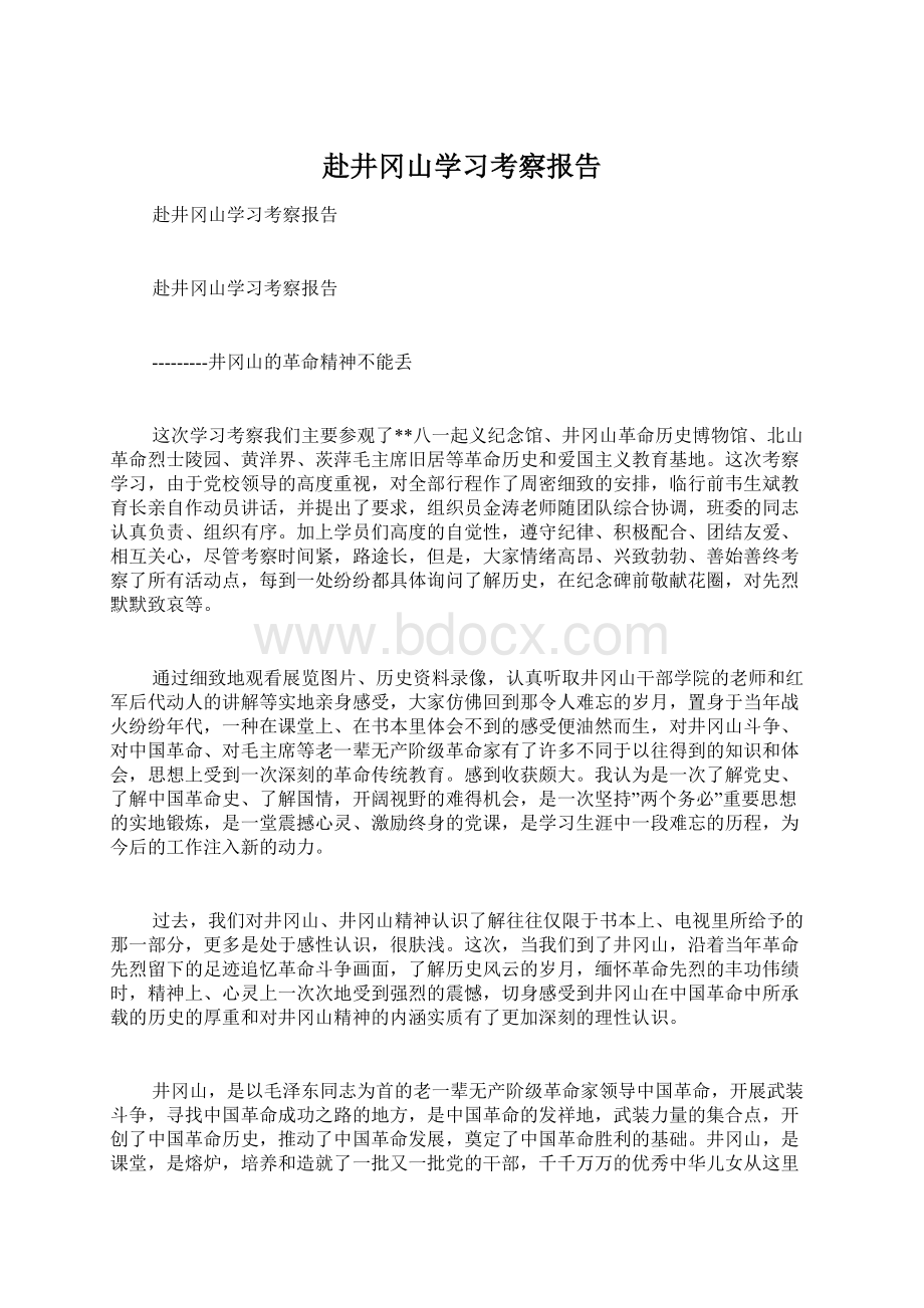 赴井冈山学习考察报告Word格式文档下载.docx