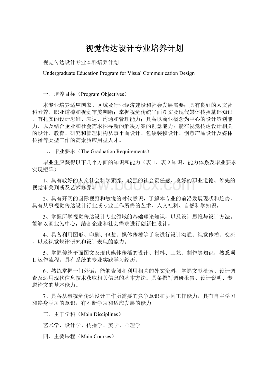 视觉传达设计专业培养计划Word文件下载.docx