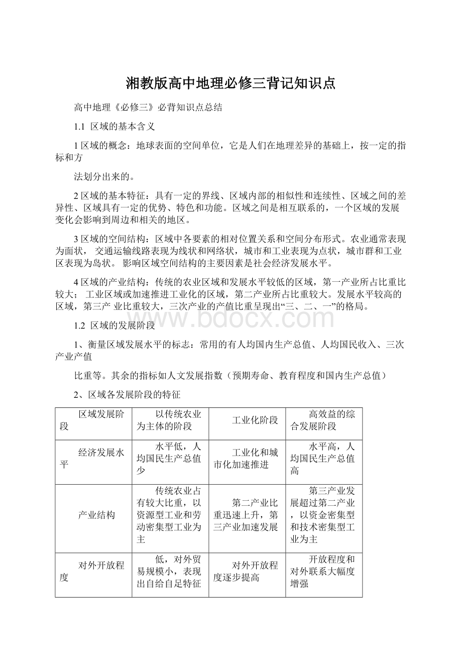 湘教版高中地理必修三背记知识点Word文档格式.docx