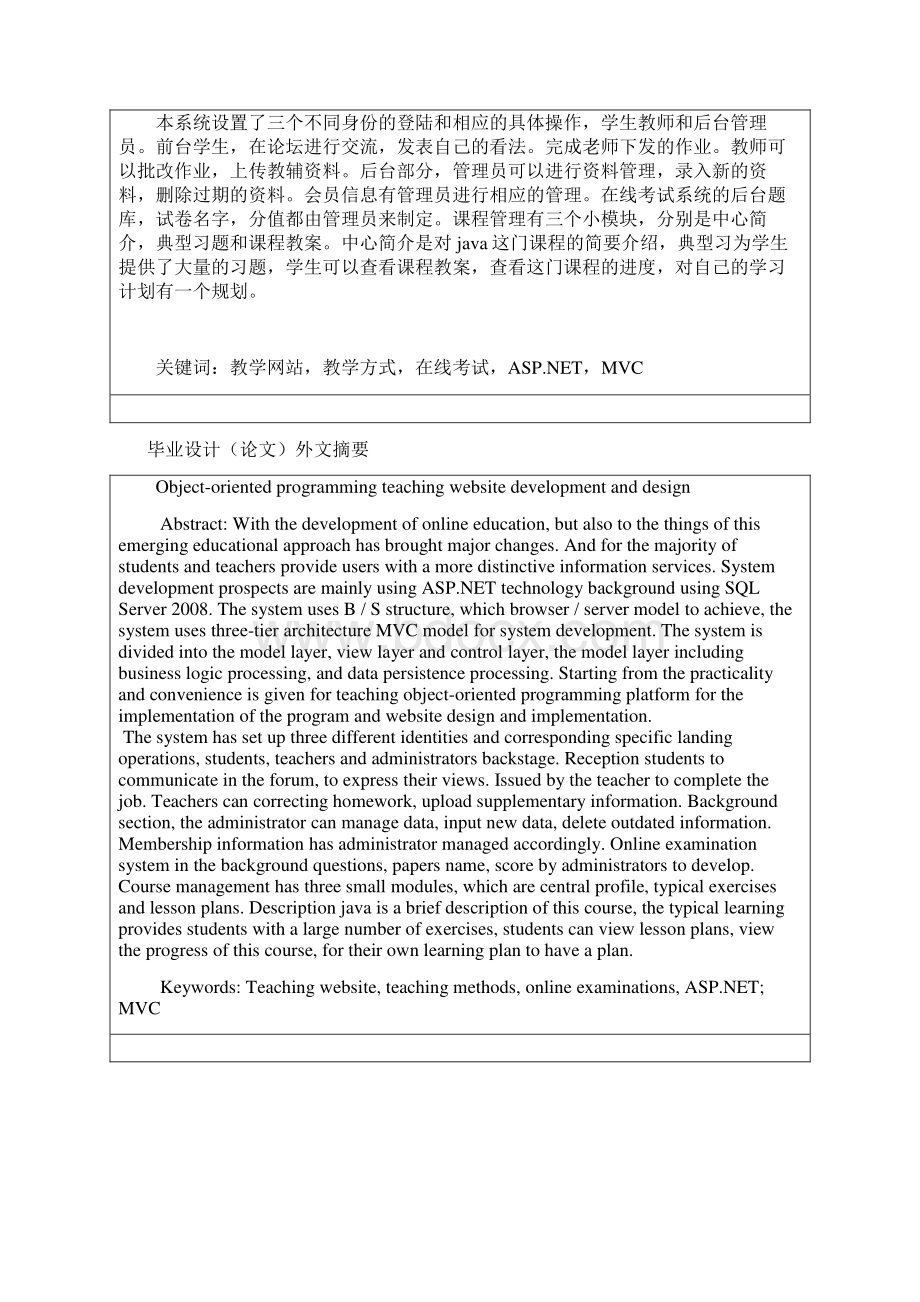 面向对象程序设计教学网站的设计与开发 大学毕业论文最终定稿Word文件下载.docx_第2页