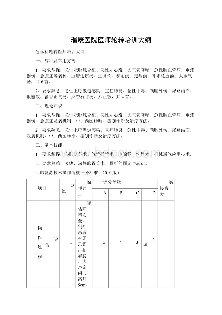 瑞康医院医师轮转培训大纲文档格式.docx