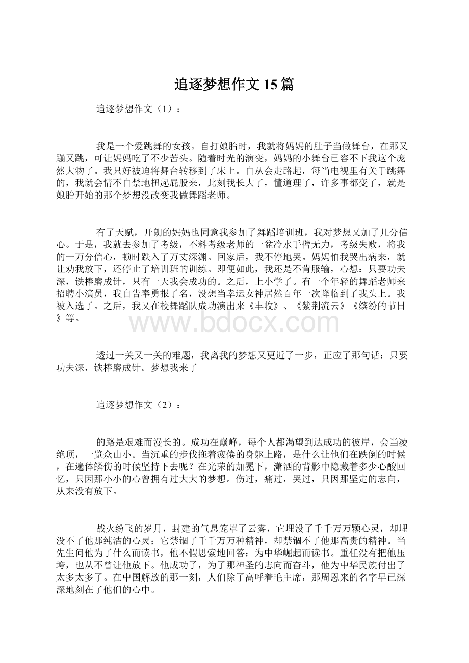 追逐梦想作文15篇文档格式.docx