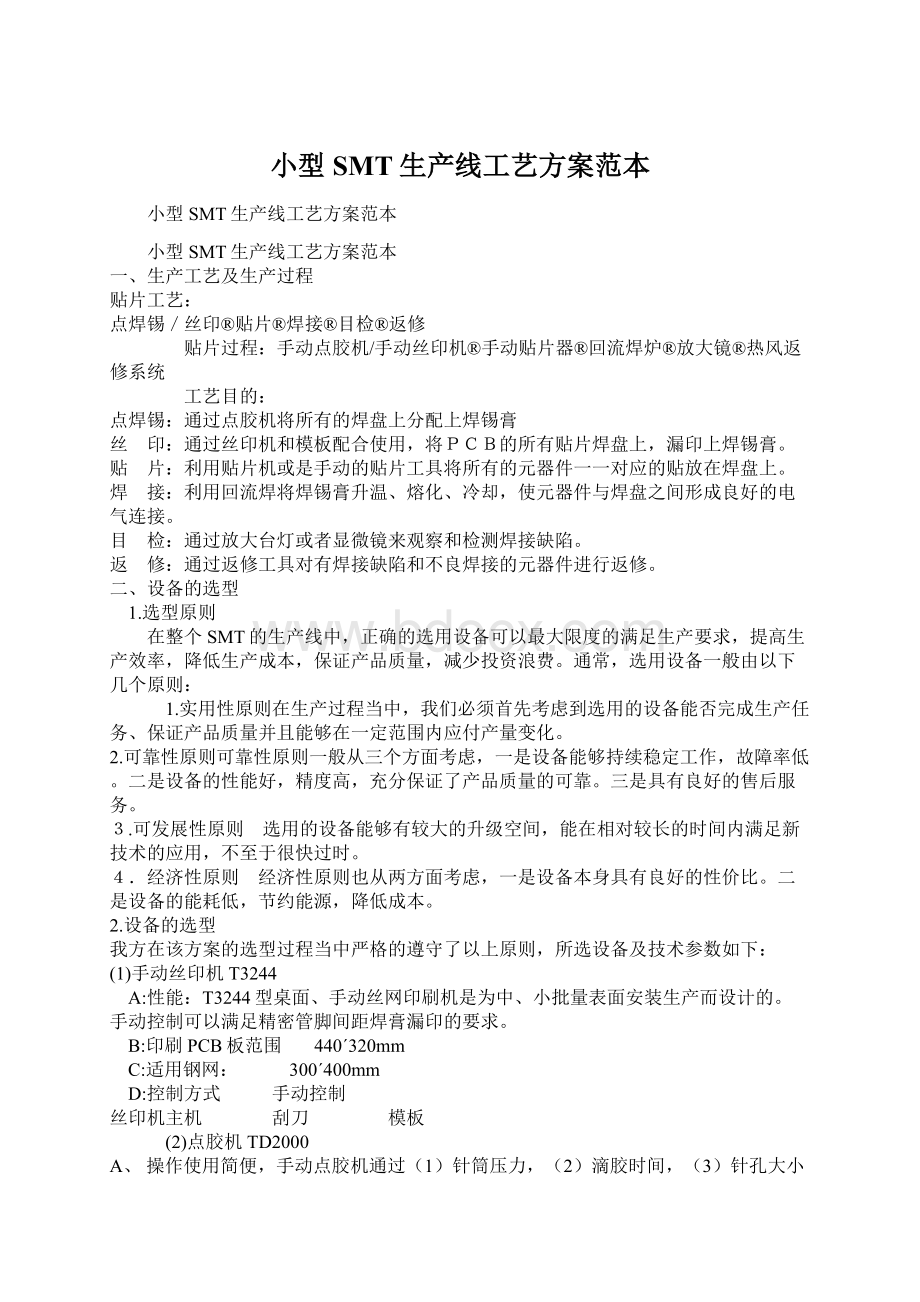 小型SMT生产线工艺方案范本Word文档格式.docx_第1页