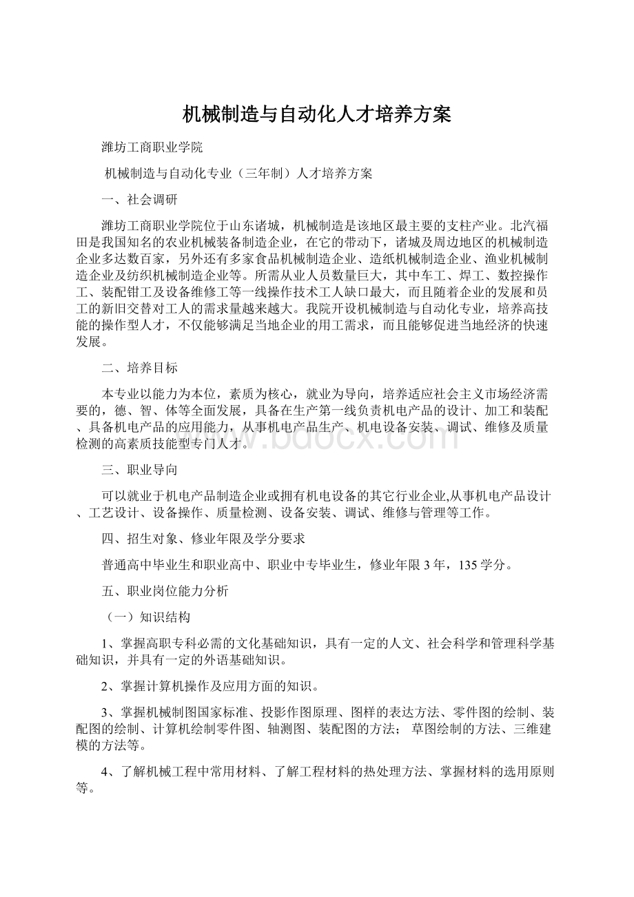 机械制造与自动化人才培养方案.docx