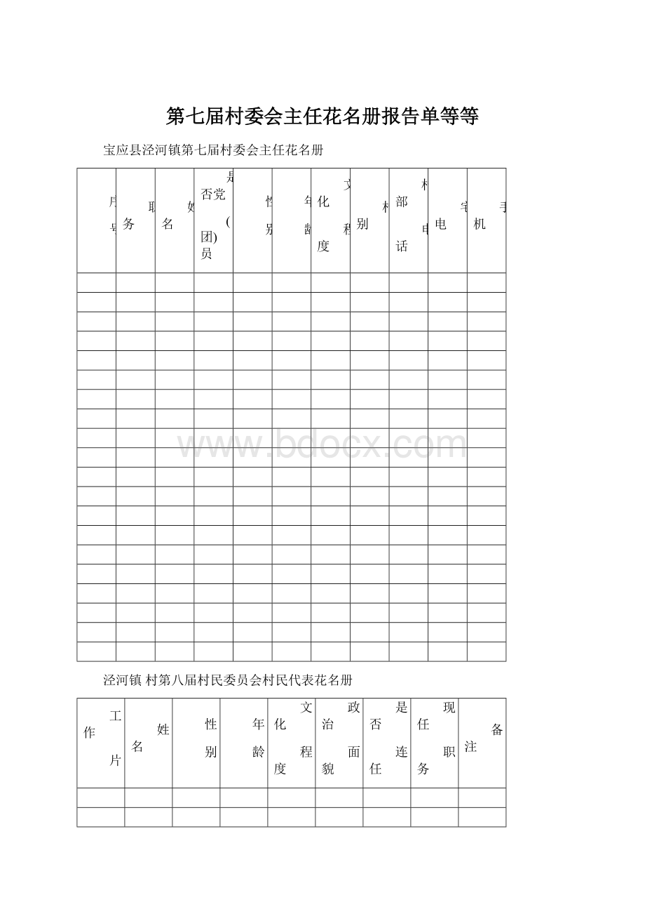 第七届村委会主任花名册报告单等等.docx