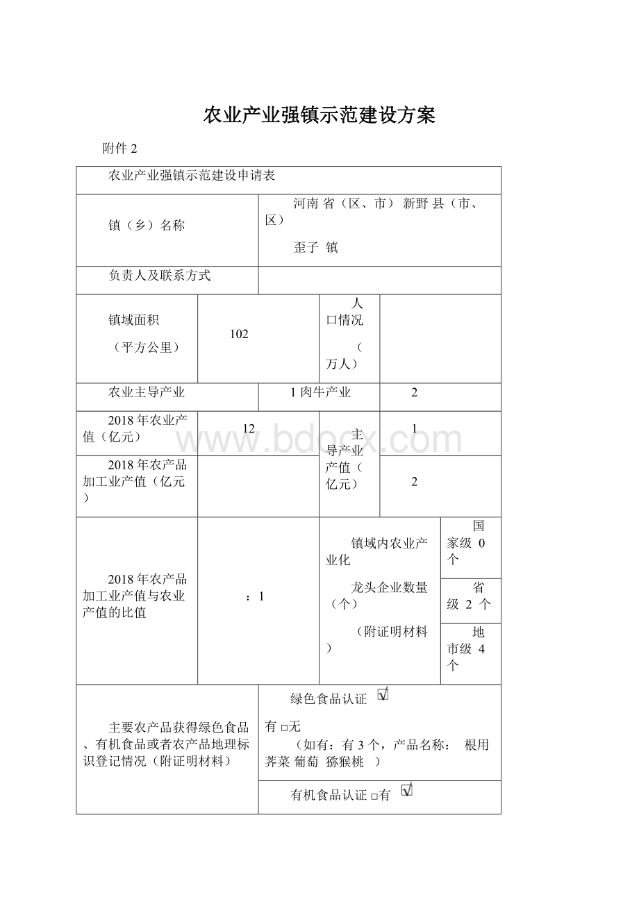 农业产业强镇示范建设方案Word格式.docx