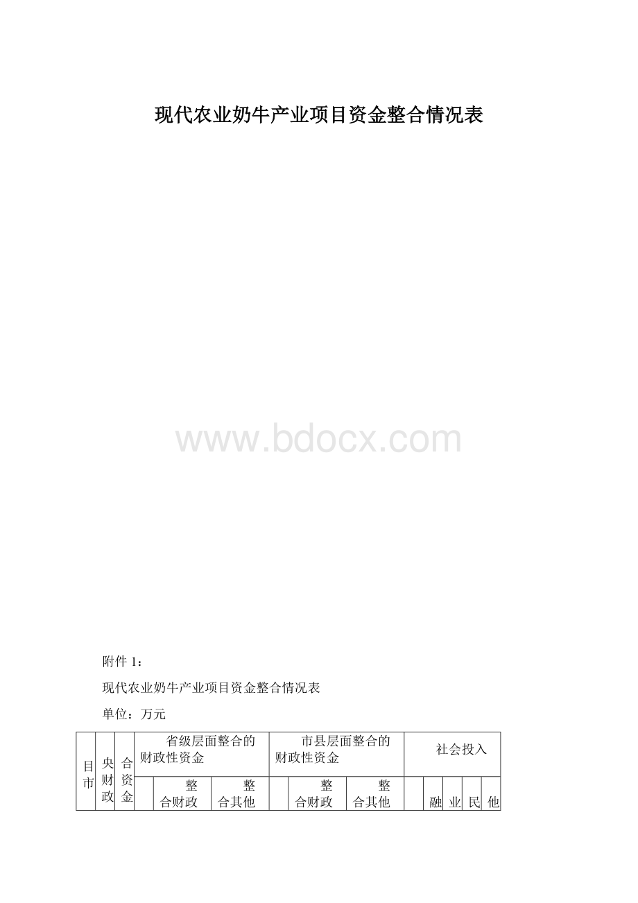 现代农业奶牛产业项目资金整合情况表.docx_第1页