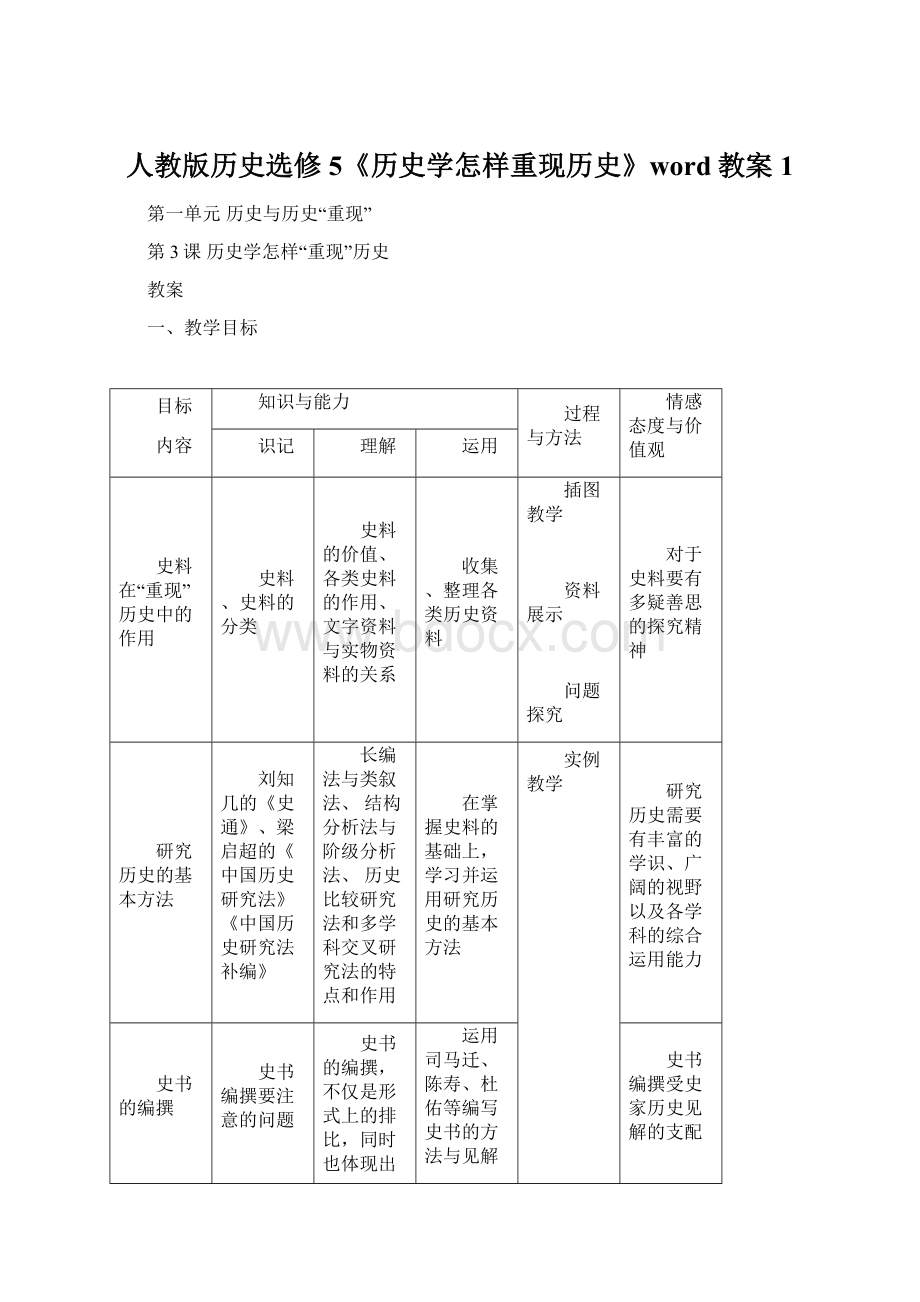 人教版历史选修5《历史学怎样重现历史》word教案1.docx