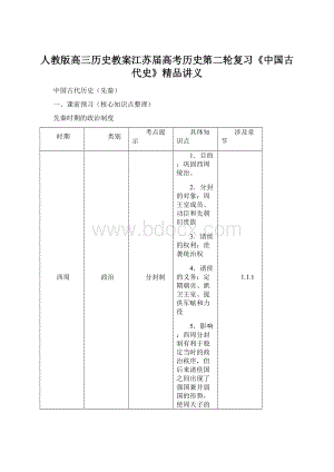 人教版高三历史教案江苏届高考历史第二轮复习《中国古代史》精品讲义.docx