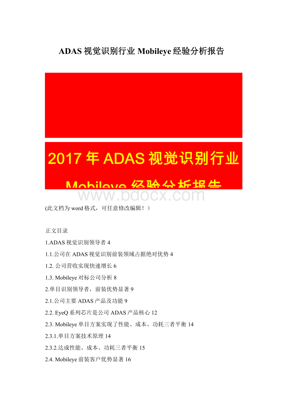 ADAS视觉识别行业Mobileye经验分析报告Word文件下载.docx_第1页