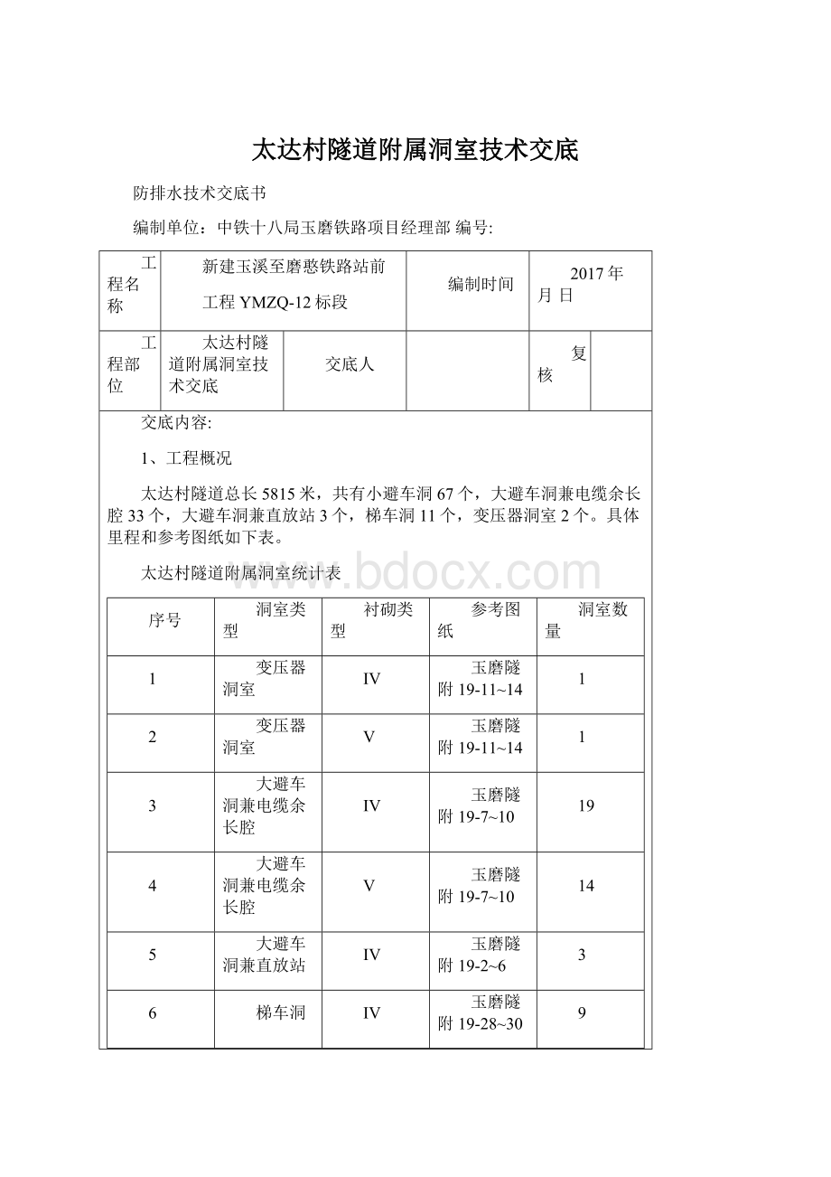 太达村隧道附属洞室技术交底Word格式.docx