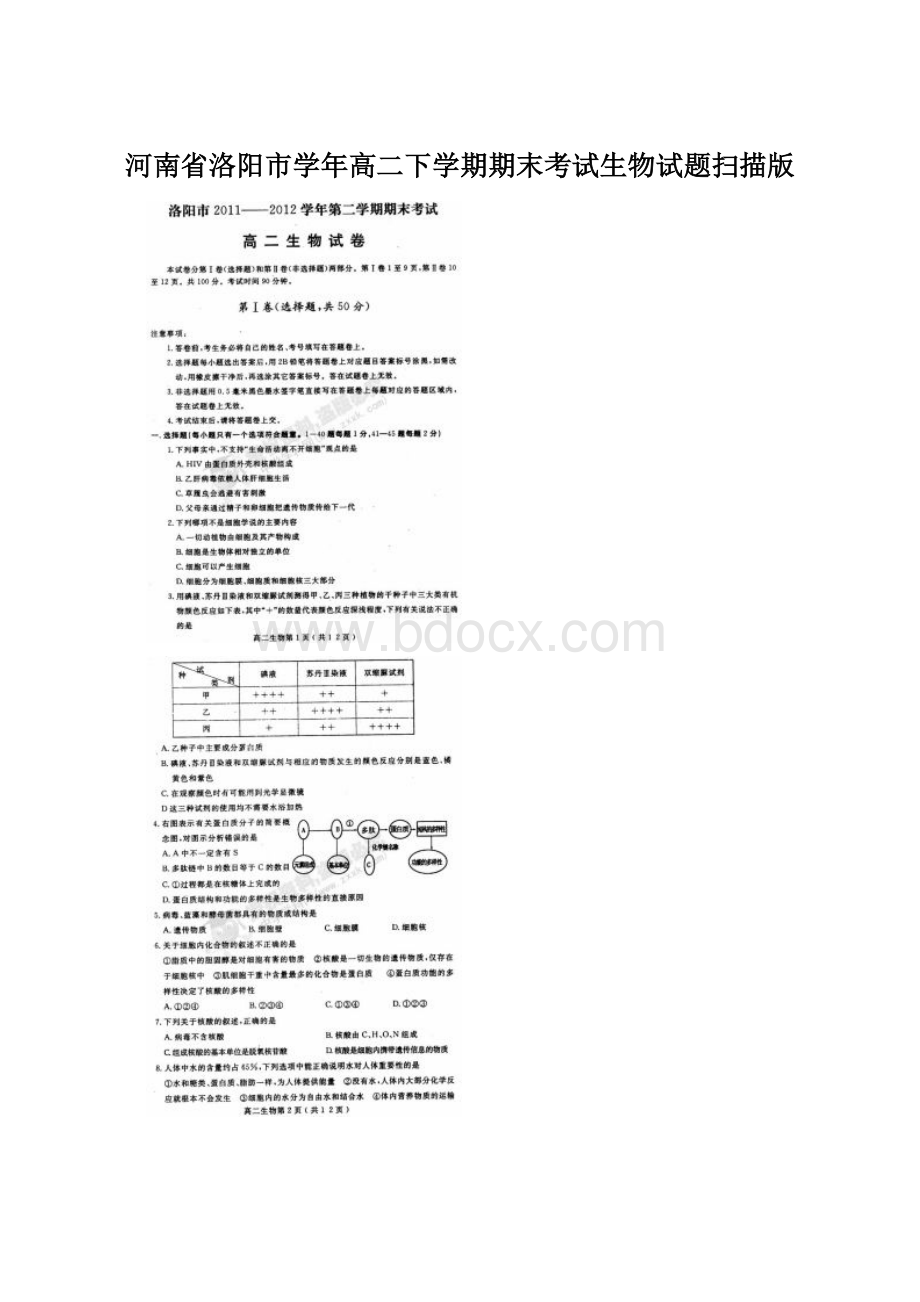 河南省洛阳市学年高二下学期期末考试生物试题扫描版.docx_第1页