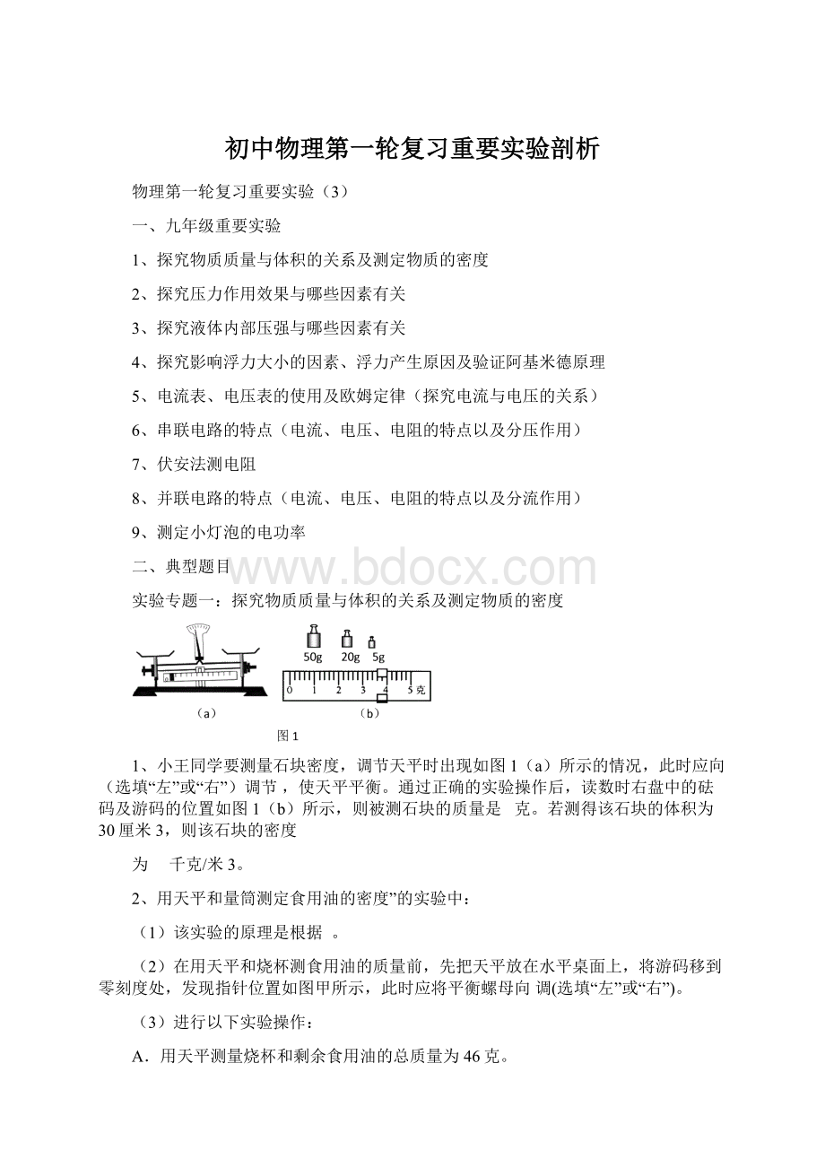 初中物理第一轮复习重要实验剖析Word文件下载.docx