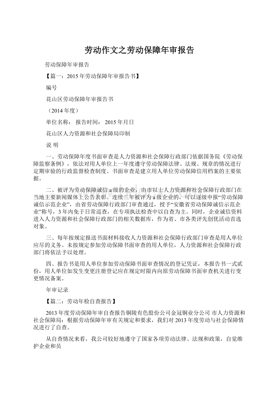 劳动作文之劳动保障年审报告.docx_第1页