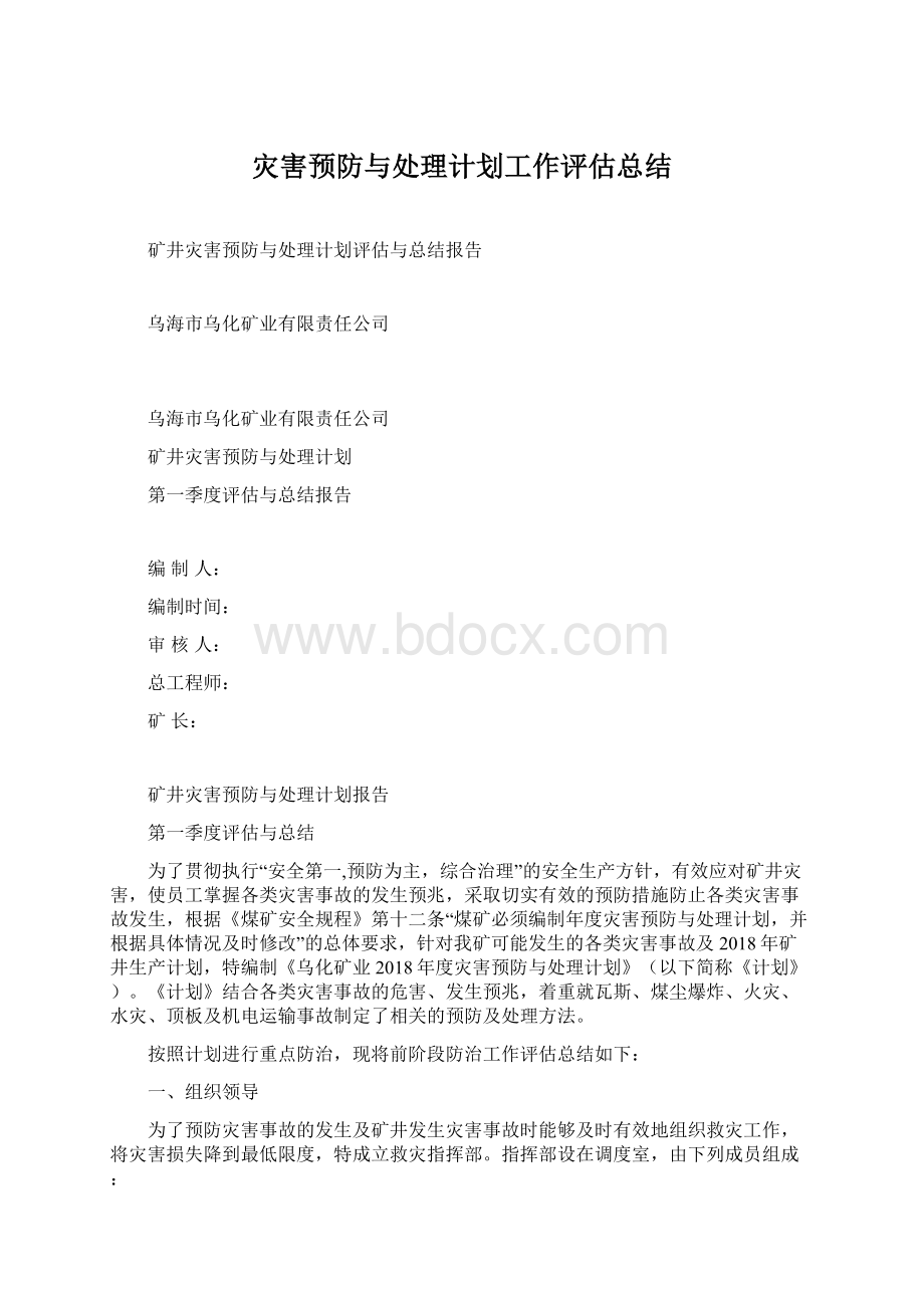 灾害预防与处理计划工作评估总结Word文档下载推荐.docx_第1页