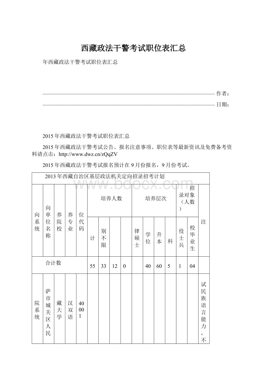 西藏政法干警考试职位表汇总Word格式.docx