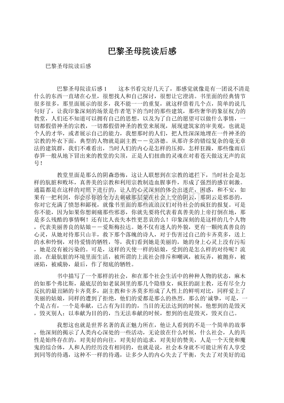 巴黎圣母院读后感Word文档下载推荐.docx