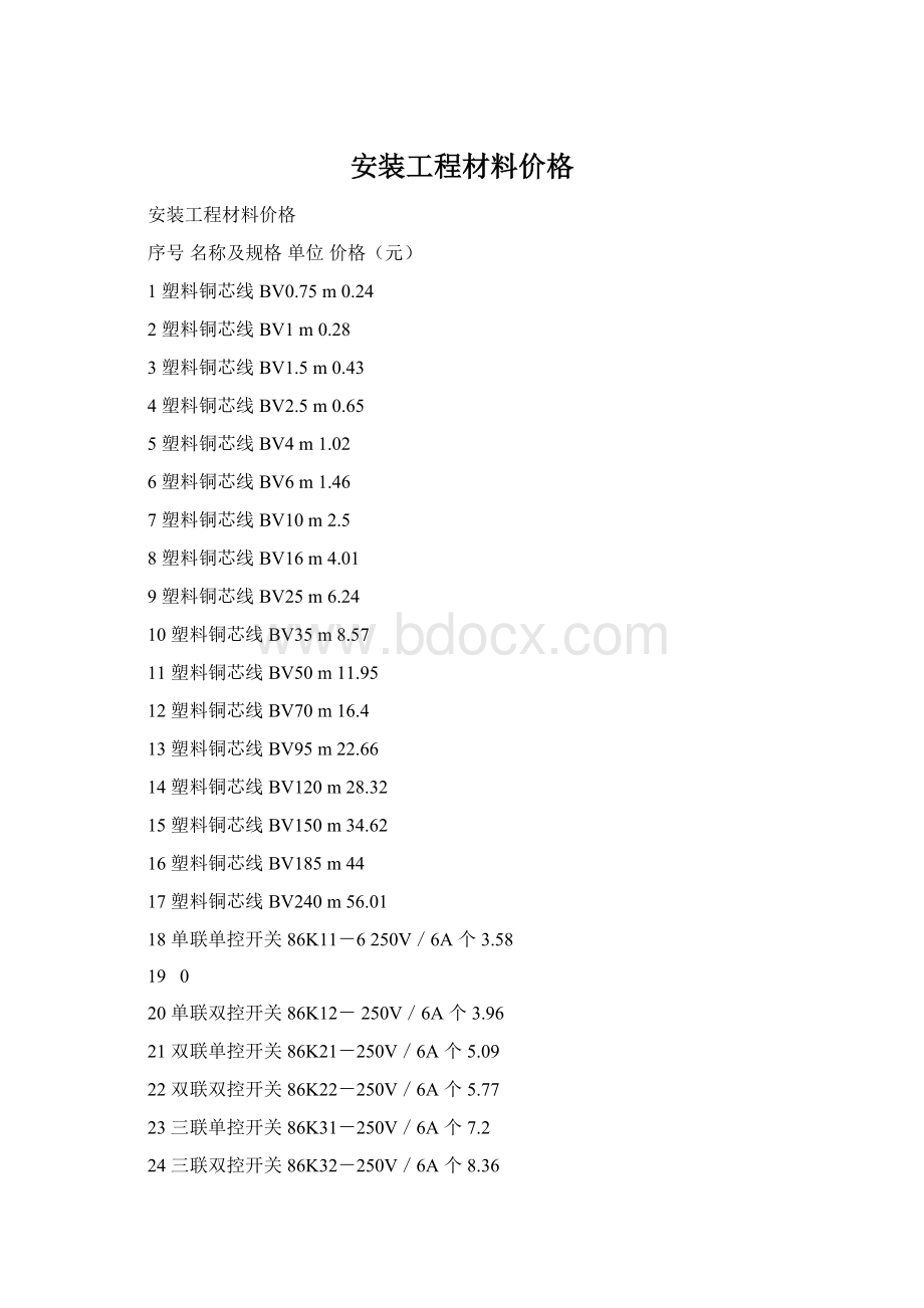 安装工程材料价格.docx