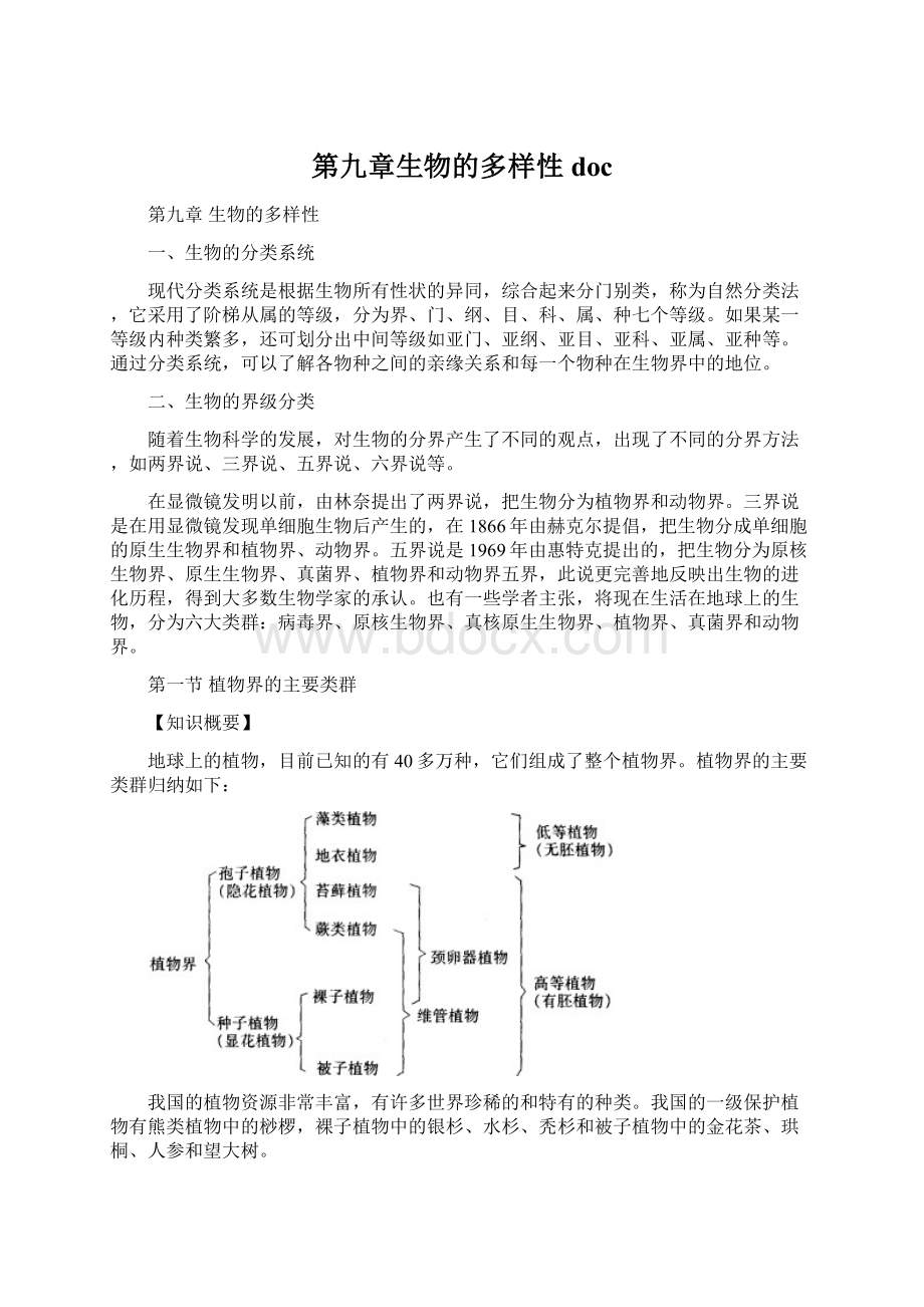 第九章生物的多样性docWord文件下载.docx