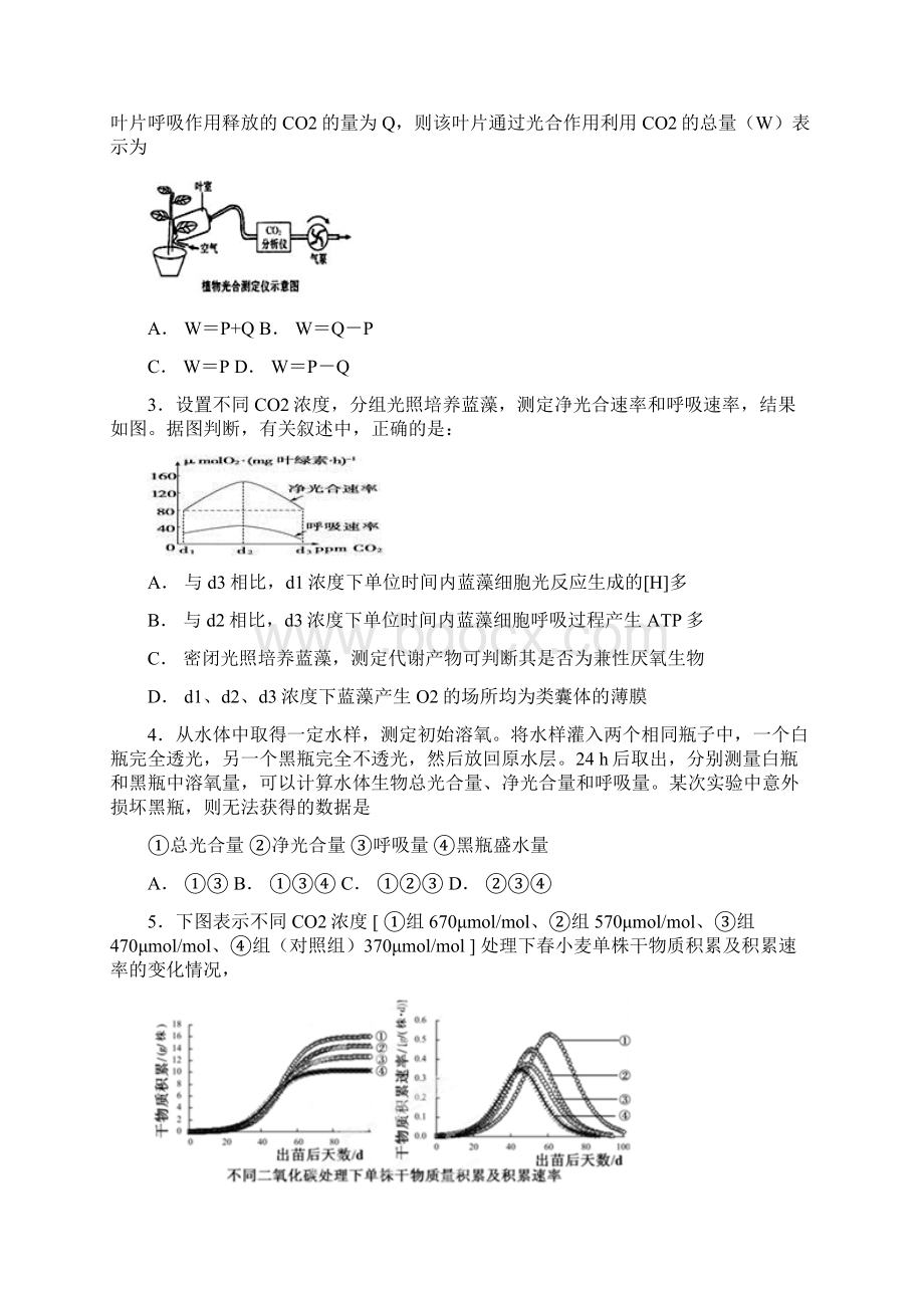 省重点高中 表现光合作用与呼吸作用综合实验分析与设计 测试题.docx_第2页