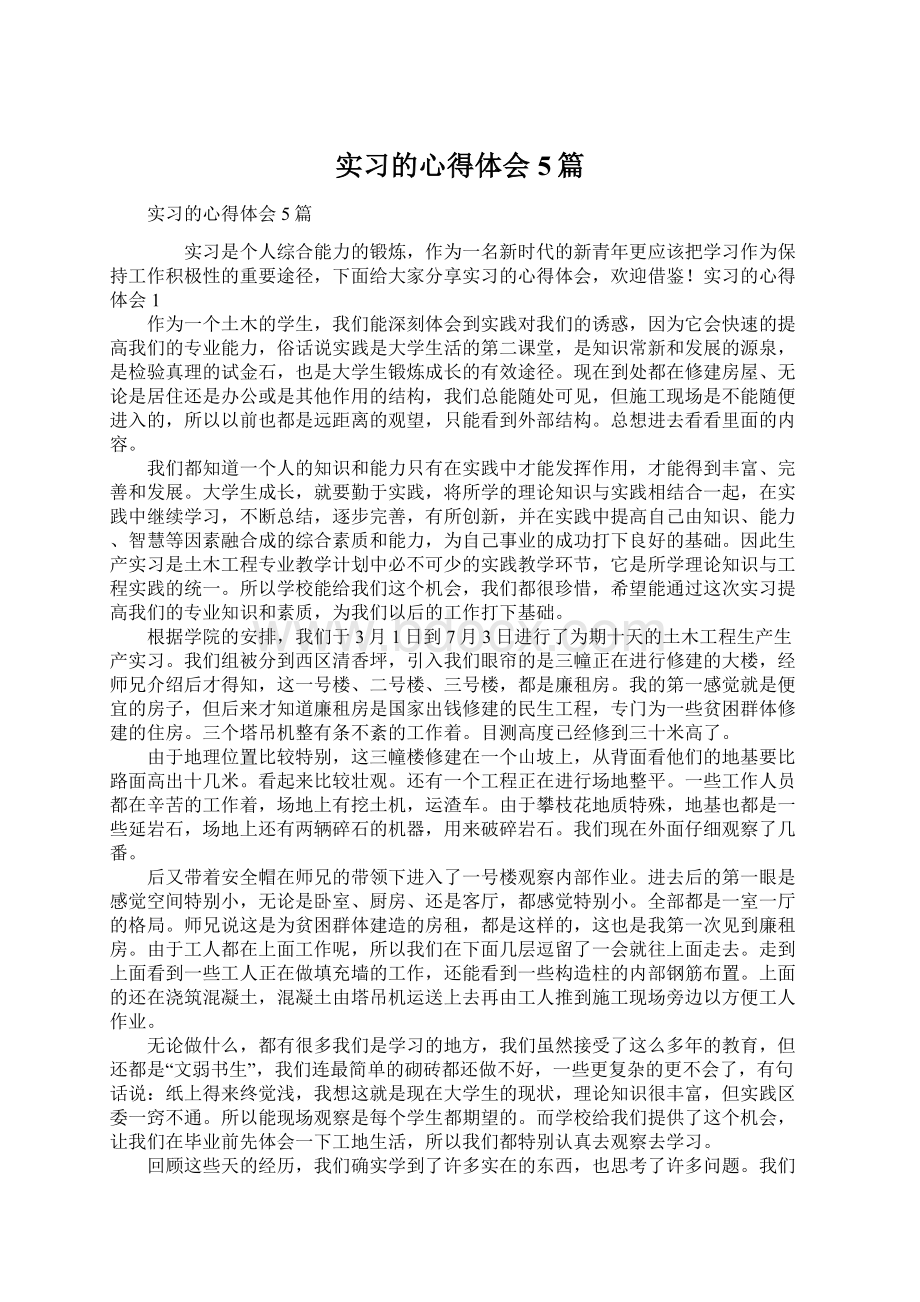 实习的心得体会5篇.docx_第1页