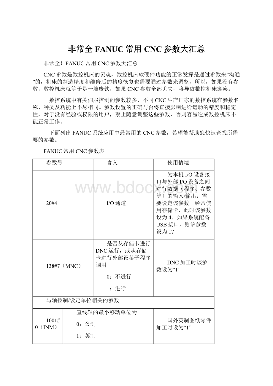 非常全FANUC常用CNC参数大汇总Word文档格式.docx