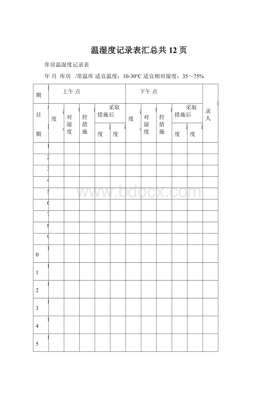 温湿度记录表汇总共12页.docx