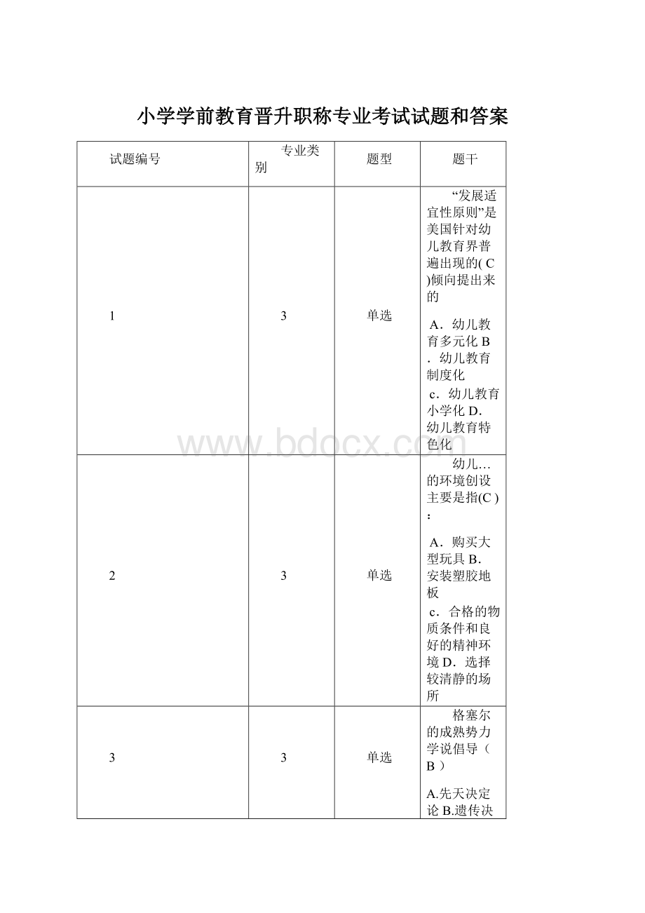 小学学前教育晋升职称专业考试试题和答案文档格式.docx